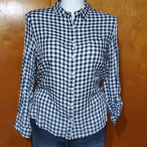 Karen Scott large button down gingham shirt